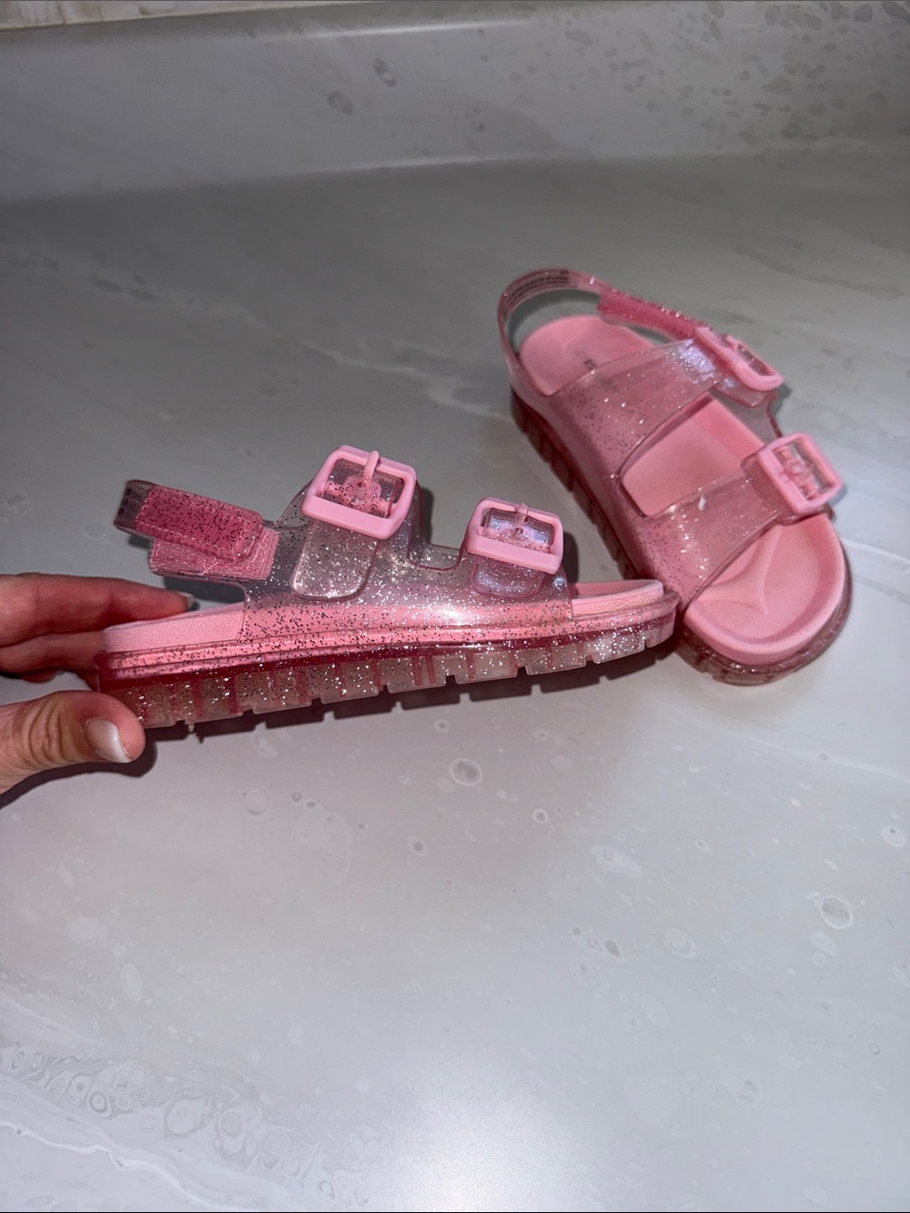 Kidgets Sparkle Pink Jelly Sandals with Buckles